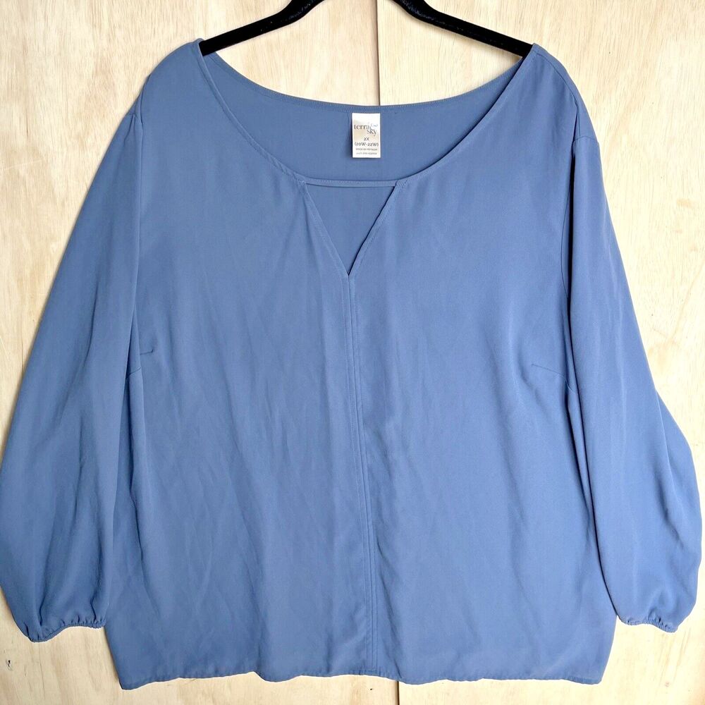 Terra & Sky Womens Size 2X 20W - 22W Blouse Pullover Sheer Top Shirt Blue